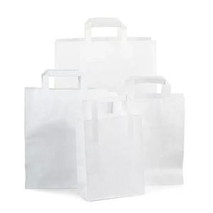 Premium Papiertragetaschen mit Flachhenkel weiß