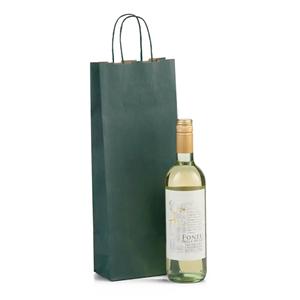 Premium Papiertragetaschen mit Kordelgriffen für eine Weinflasche grün