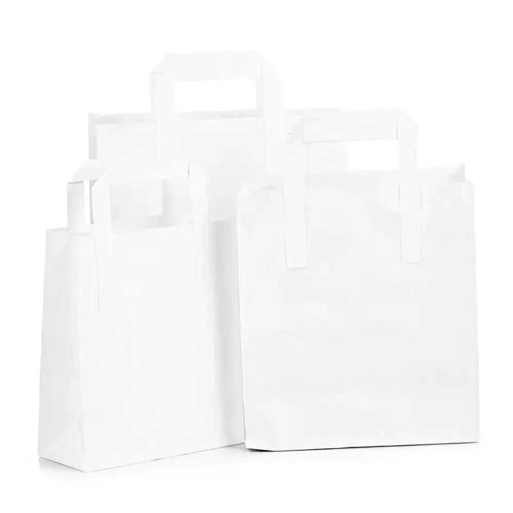 Papiertragetaschen mit Henkel weiß 25x30+14cm Kraftpapier